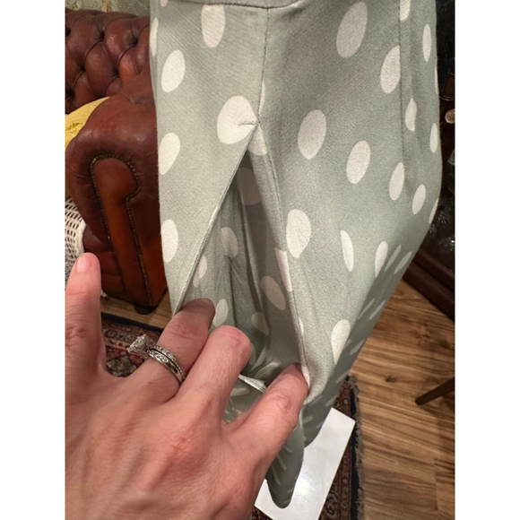 Capulet Sage Green Polka Dot Tie-Front Midi Dress Retro Minimalist Pockets Sz M - Picture 8 of 15